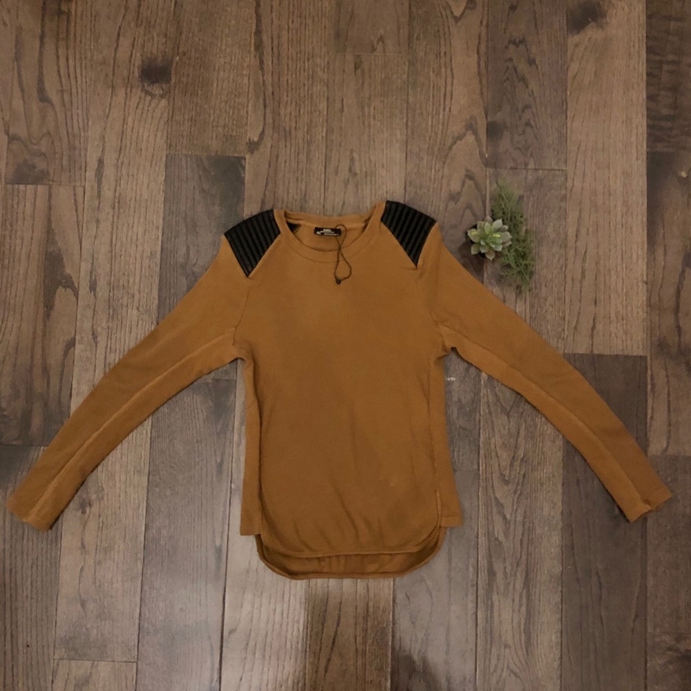 Zara Ribbed Top w/ Vegan Leather Shoulders